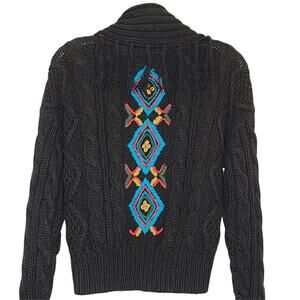 Vintage Knit Sweater w/ Fringe and Embroidery, MED